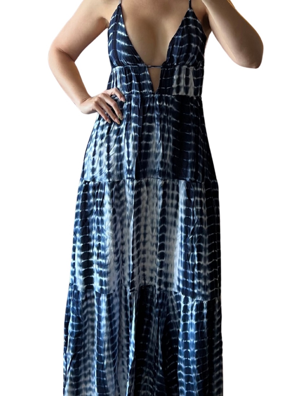 SHEIN Navy and White Tie-Dye Maxi Dress